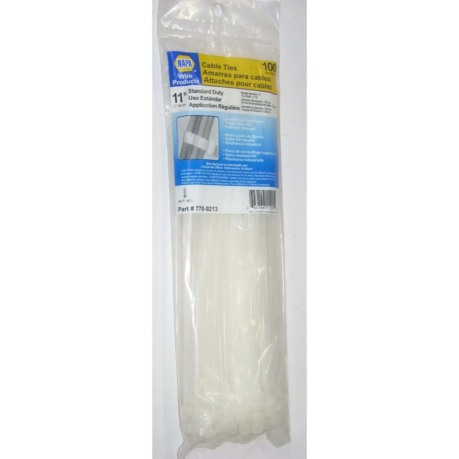 Napa 770-9213 Standard Duty White Cable Ties 0.19 x 11" Long Nylon 6/6 100pk