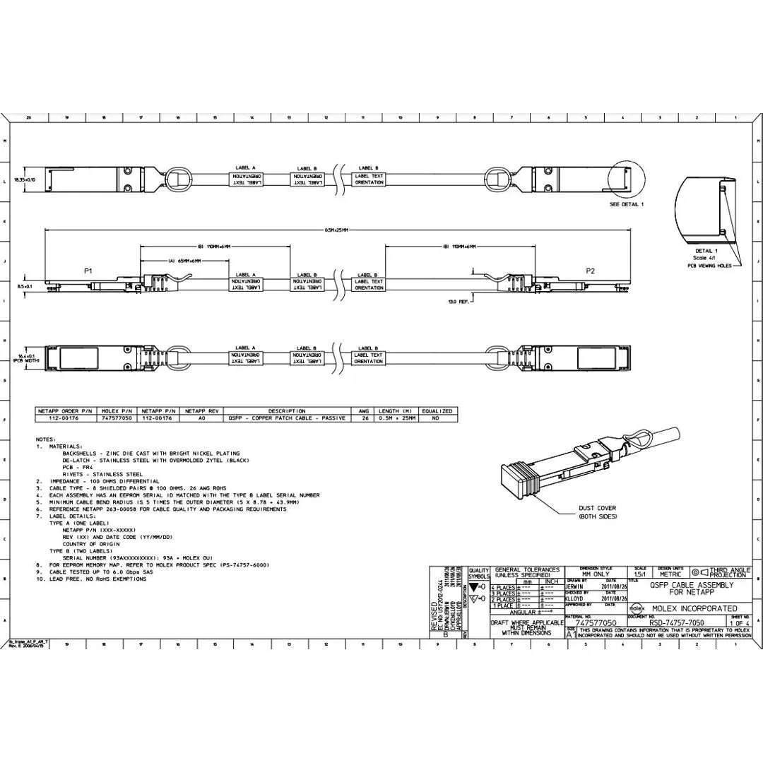 NetApp NO_FRU_Mellanox_MCP1650-V001E30_1m - 1m Data Cable with Plug QSFP56/QSFP56 | NO_FRU_Mellanox_MCP1650-V001E30_