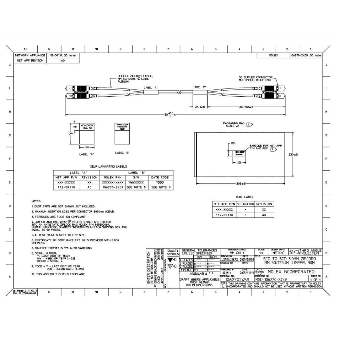 NetApp X6511A-R6 - 30m size_50µmData Cable with Plug SC/SC | Opt, OM2, 50µm, SC/SC,