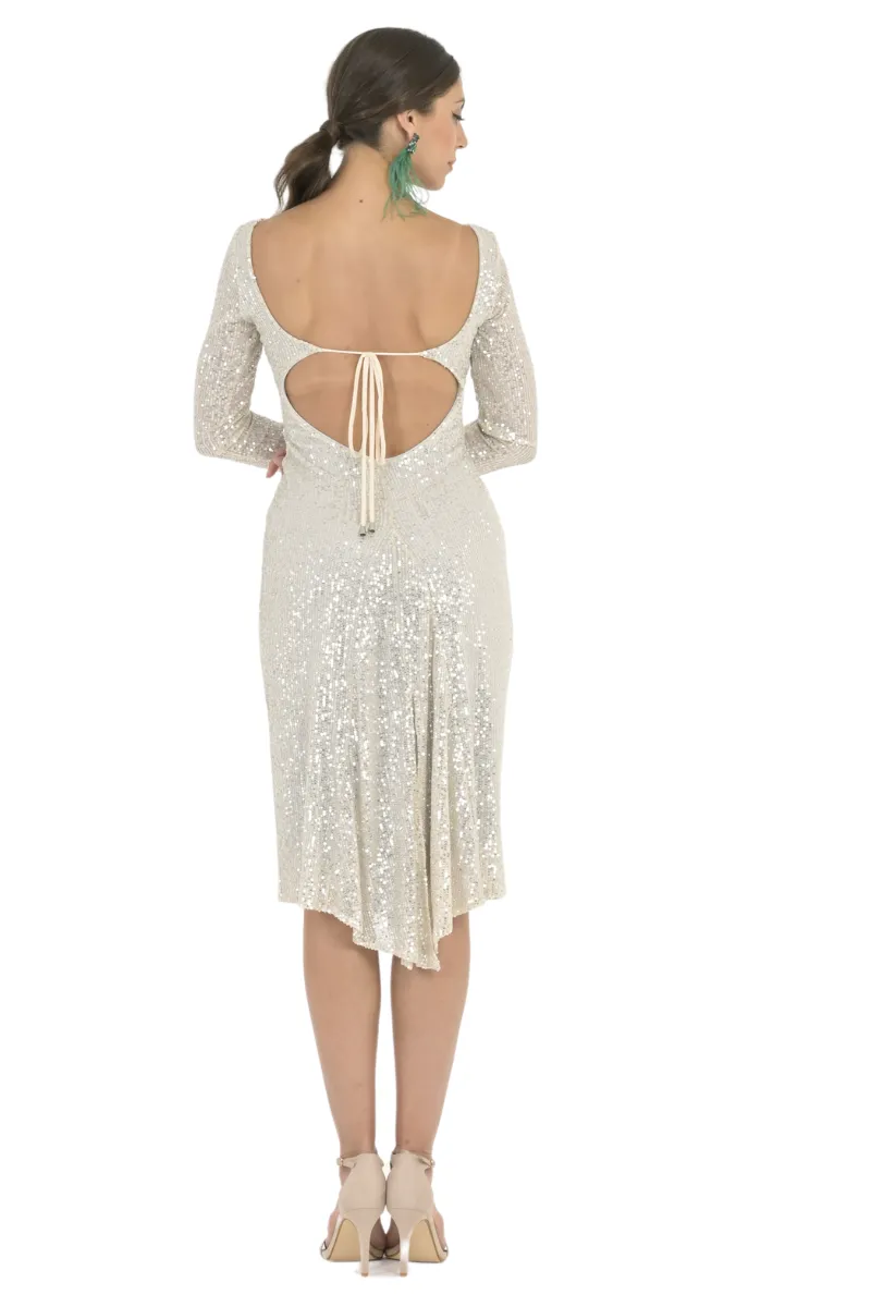 Off-White Sequinned Dress With Keyhole Tie Back (S)