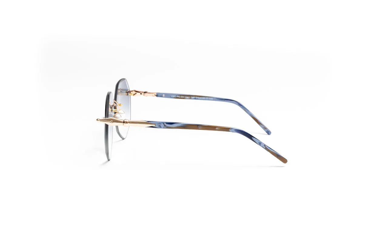 PEARL COLLECTION 18KT Gold & Brown/Blue Acetate Sunglasses, Gradient Grey Lenses