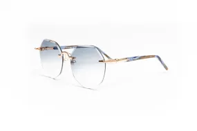 PEARL COLLECTION 18KT Gold & Brown/Blue Acetate Sunglasses, Gradient Grey Lenses