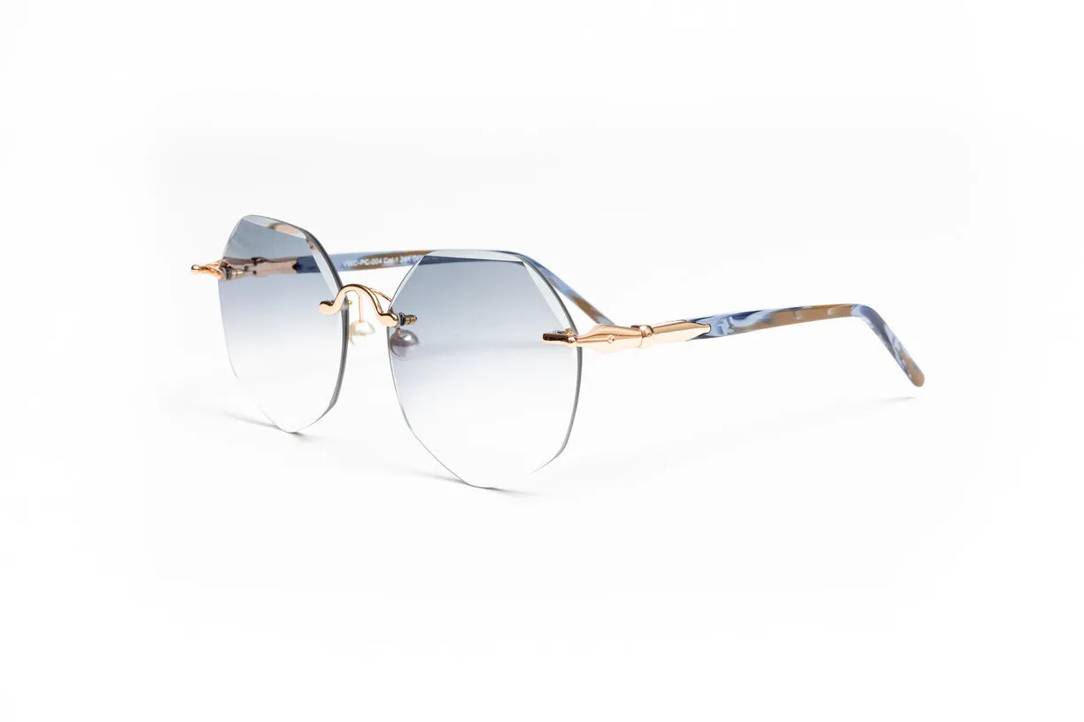 PEARL COLLECTION 18KT Gold & Brown/Blue Acetate Sunglasses, Gradient Grey Lenses