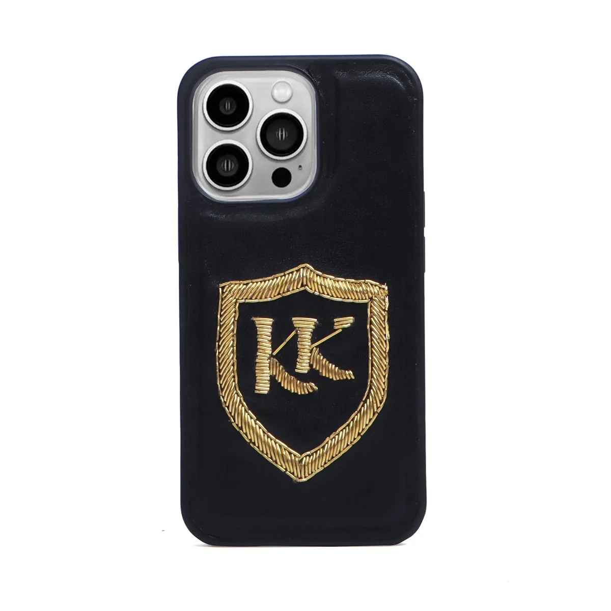 Personalized "KK" Zardosi Initial on Genuine Leather Apple Mobile Cover