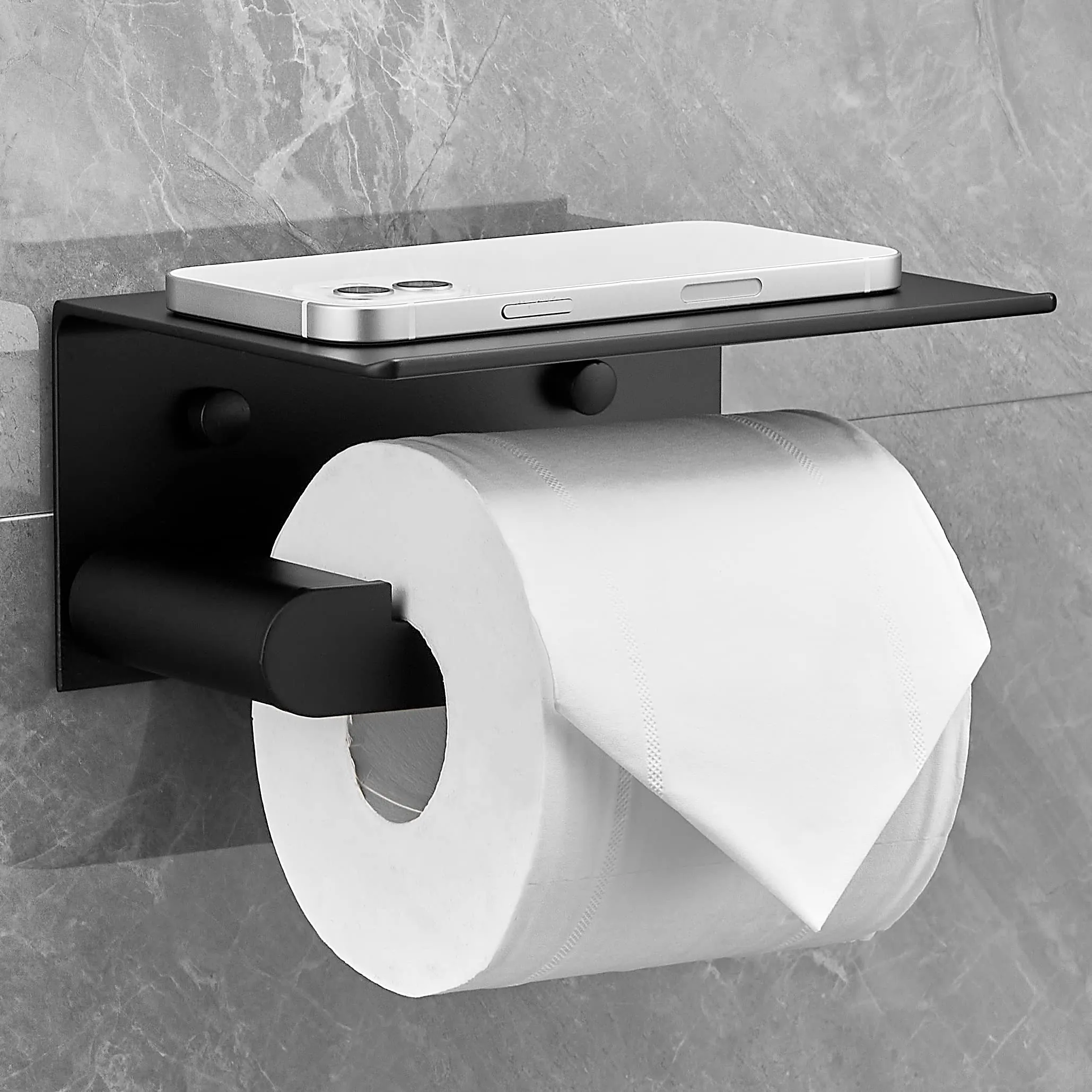 Plantex Space Aluminium Toilet Paper Holder with Mobile Stand/Tissue Roll Holder with Mobile Stand/Bathroom Accessories (Black)