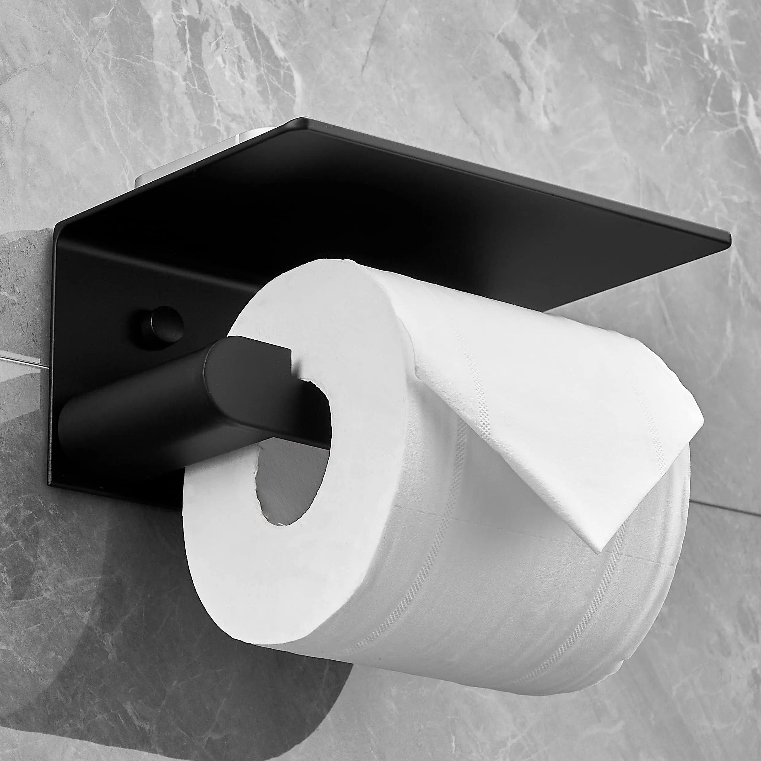 Plantex Space Aluminium Toilet Paper Holder with Mobile Stand/Tissue Roll Holder with Mobile Stand/Bathroom Accessories (Black)