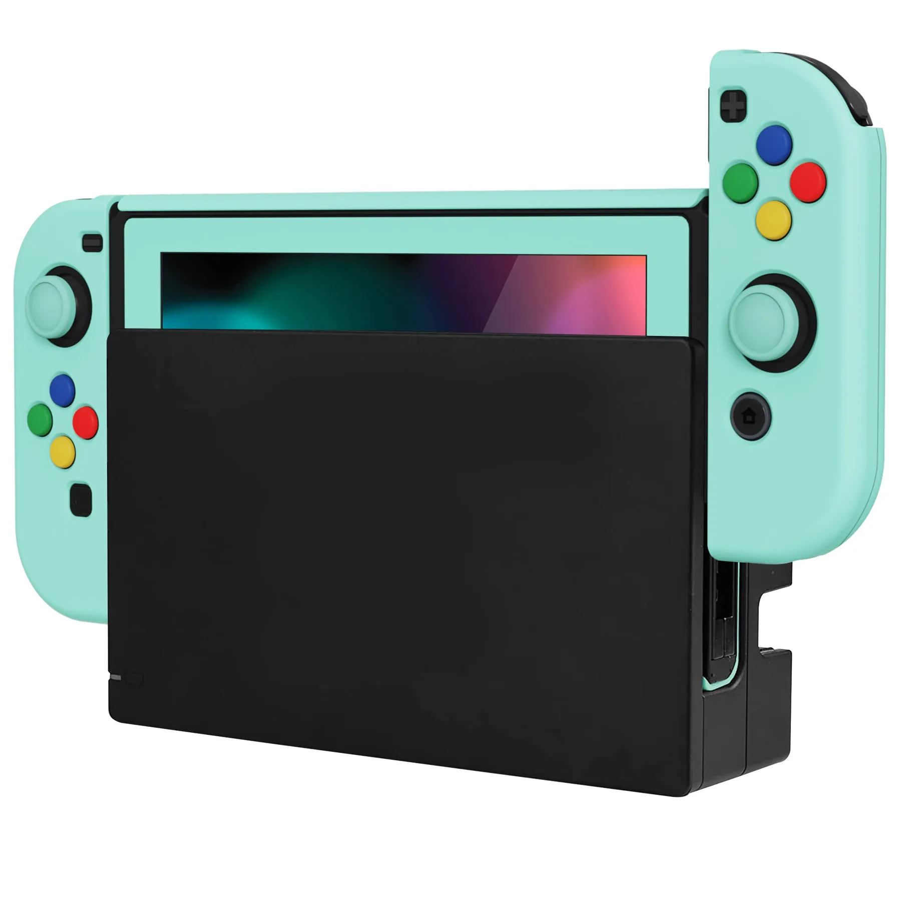 PlayVital AlterGrips Dockable Protective Case Ergonomic Grip Cover for Nintendo Switch, Interchangeable Joycon Cover w/Screen Protector & Thumb Grip Caps & Button Caps - Misty Green - TNSYP3009