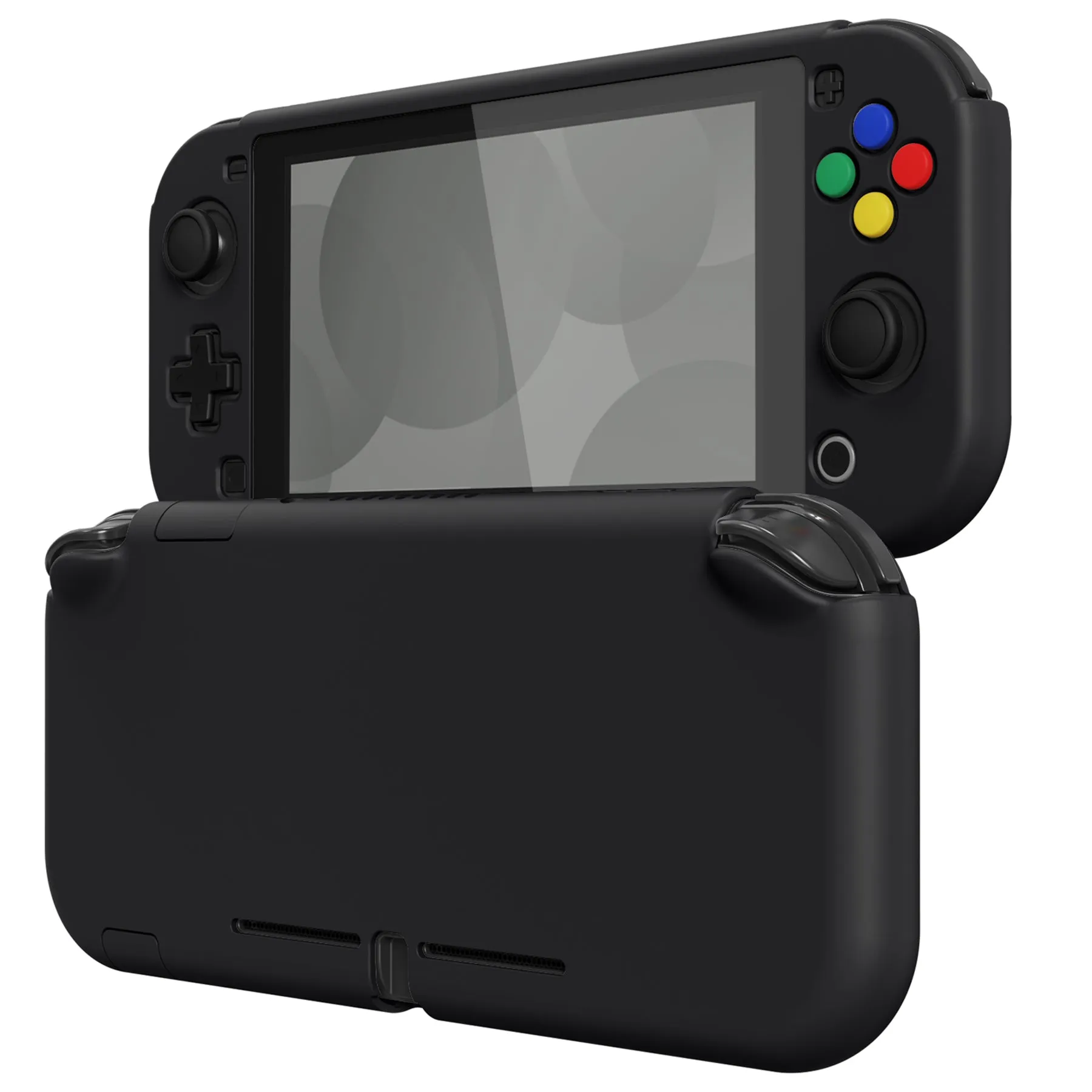 PlayVital Black Customized Protective Grip Case for NS Switch Lite, Hard Cover Protector for NS Switch Lite - 1 x Black Border Tempered Glass Screen Protector Included - YYNLP006