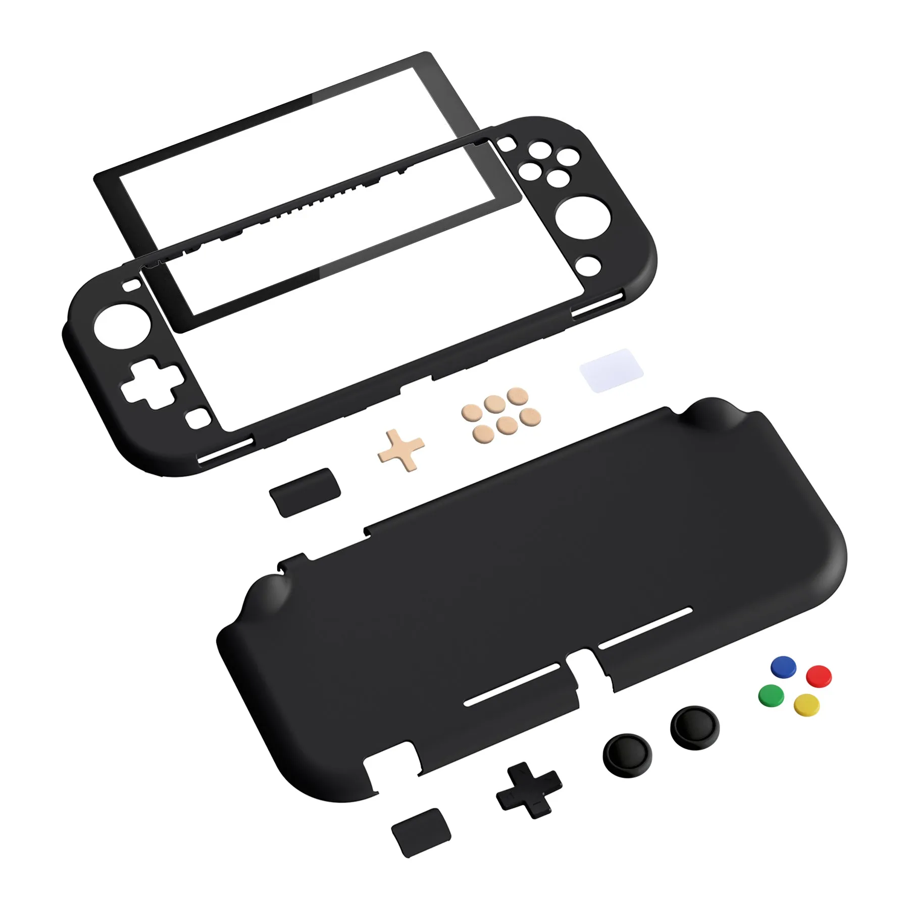 PlayVital Black Customized Protective Grip Case for NS Switch Lite, Hard Cover Protector for NS Switch Lite - 1 x Black Border Tempered Glass Screen Protector Included - YYNLP006