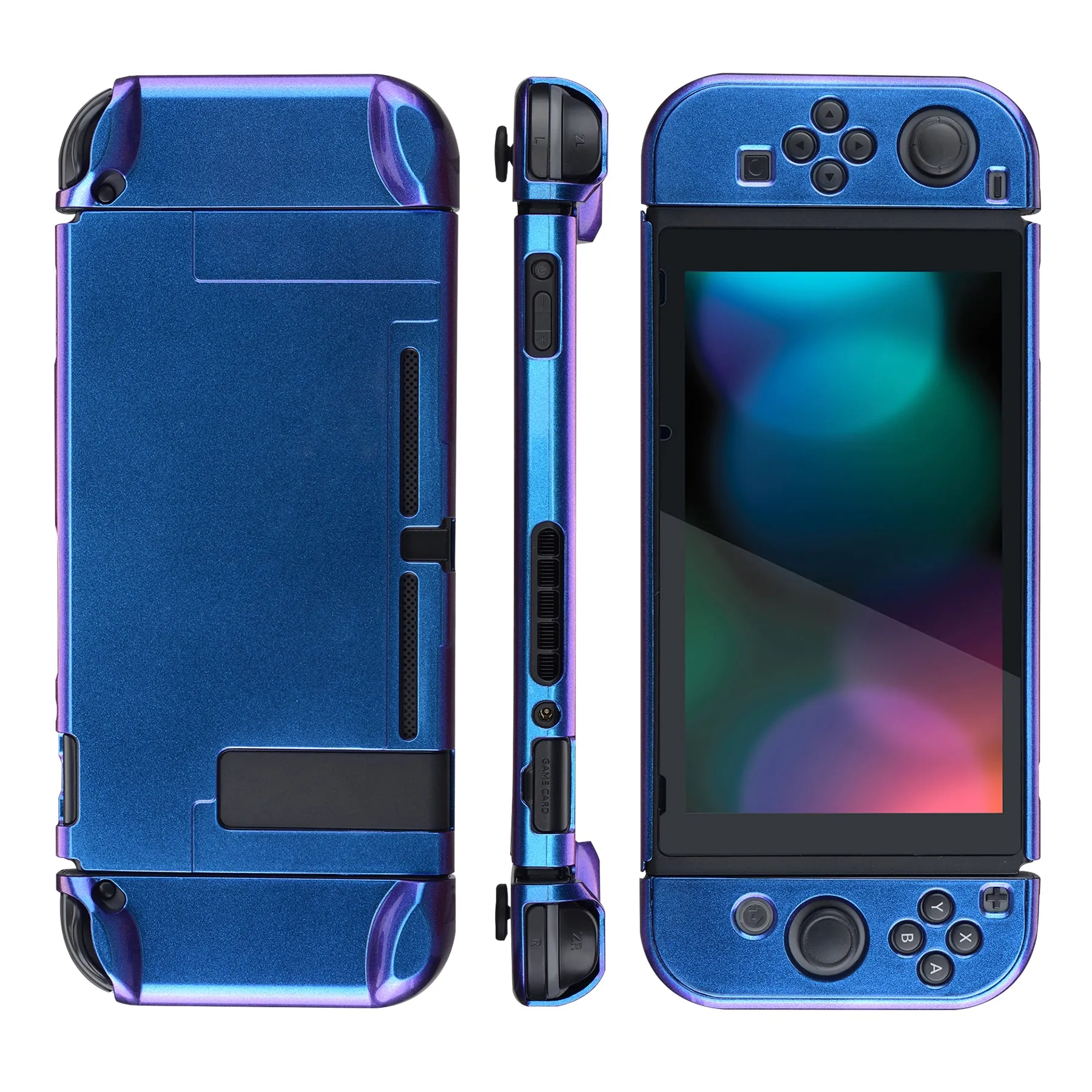 PlayVital Chameleon Purple Blue Glossy Back Cover for NS Switch Console, NS Joycon Handheld Controller Separable Protector Hard Shell, Customized Dockable Protective Case for NS Switch - NTP303