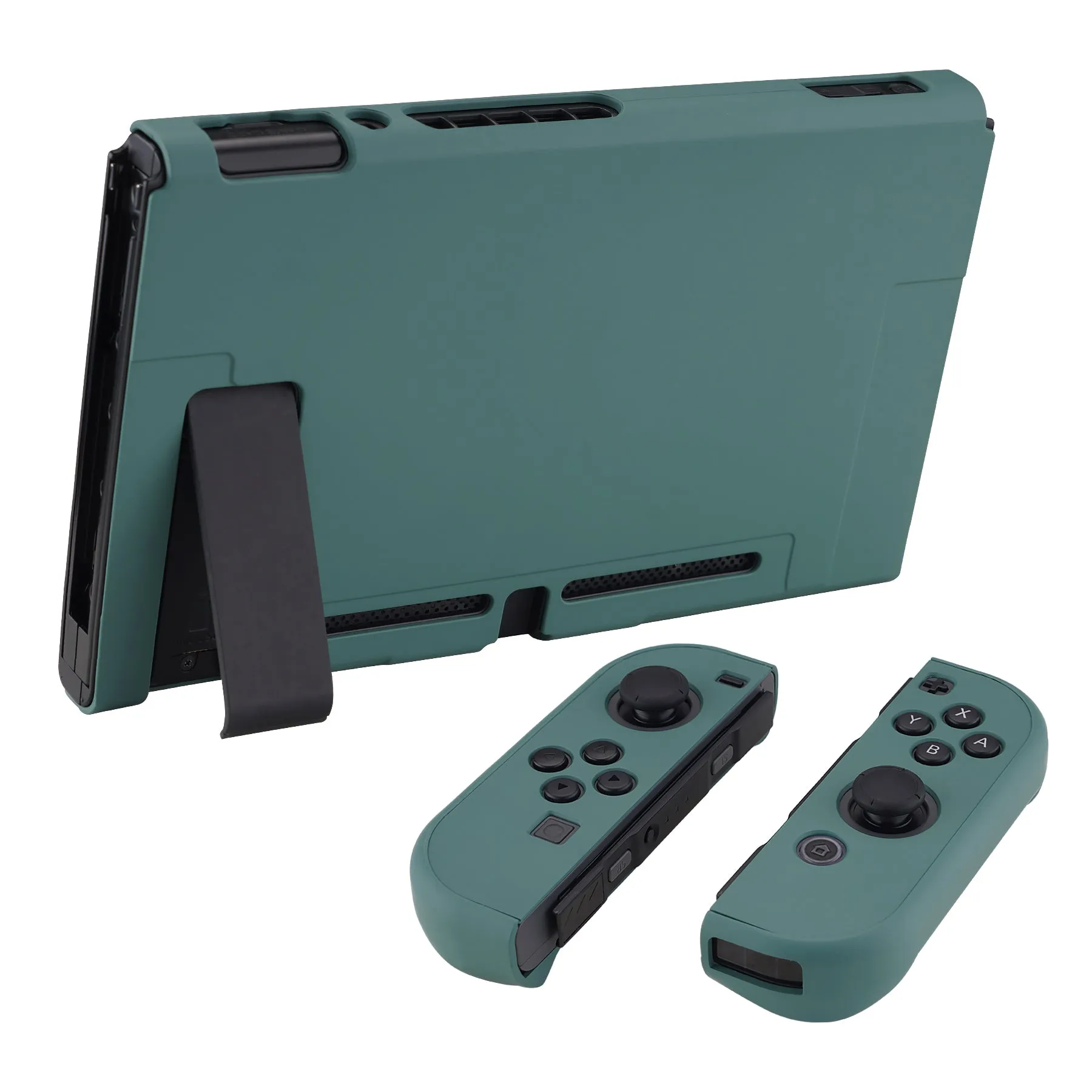 PlayVital Hunter Green Back Cover for NS Switch Console, NS Joycon Handheld Controller Separable Protector Hard Shell, Soft Touch Customized Dockable Protective Case for NS Switch - NTP342