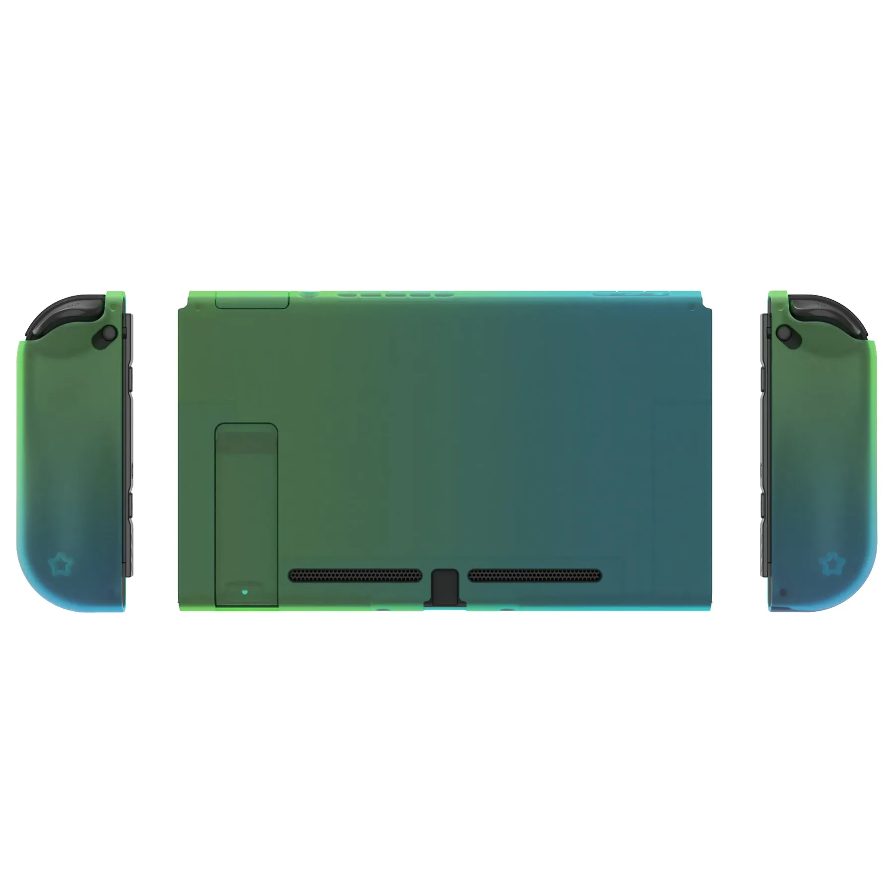 PlayVital UPGRADED Glossy Dockable Case Grip Cover for NS Switch, Ergonomic Protective Case for NS Switch, Separable Protector Hard Shell for Joycon - Gradient Translucent Green Blue - ANSP3009V2