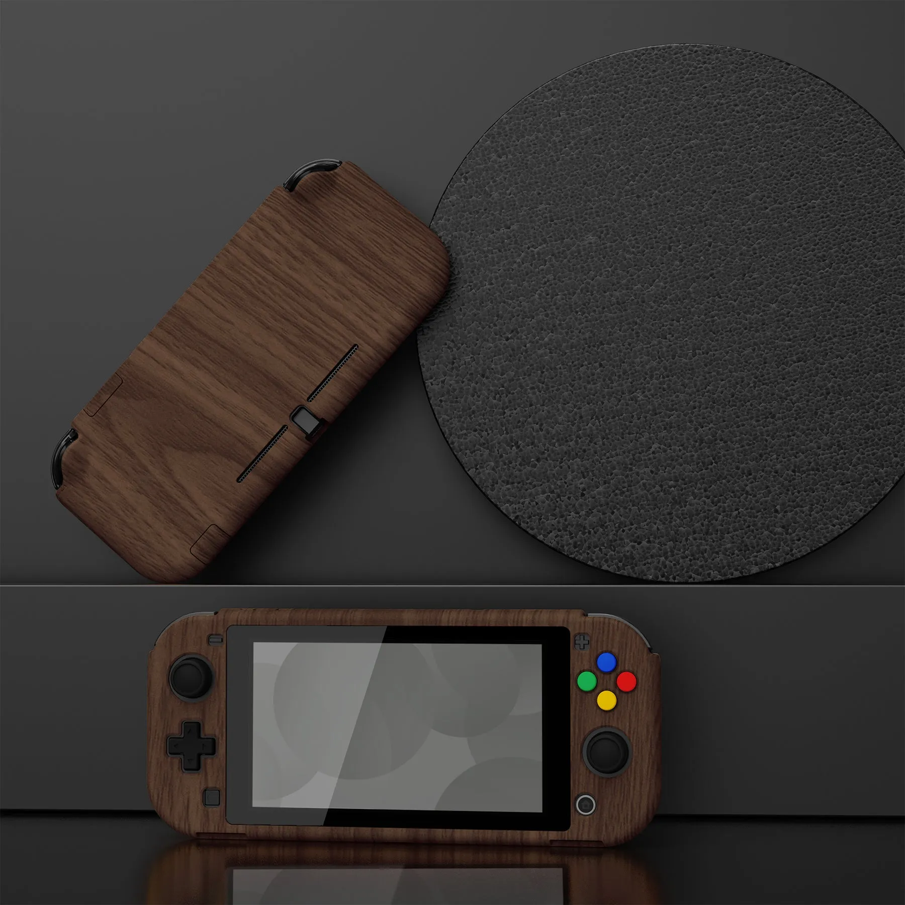 PlayVital Wooden Grain Protective Case for NS Switch Lite, Hard Cover Protector for NS Switch Lite - 1 x Black Border Tempered Glass Screen Protector Included - YYNLS002