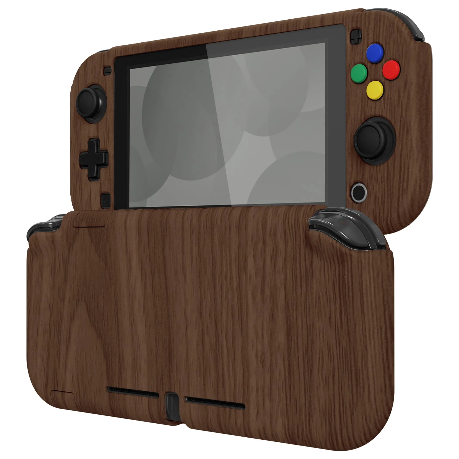 PlayVital Wooden Grain Protective Case for NS Switch Lite, Hard Cover Protector for NS Switch Lite - 1 x Black Border Tempered Glass Screen Protector Included - YYNLS002