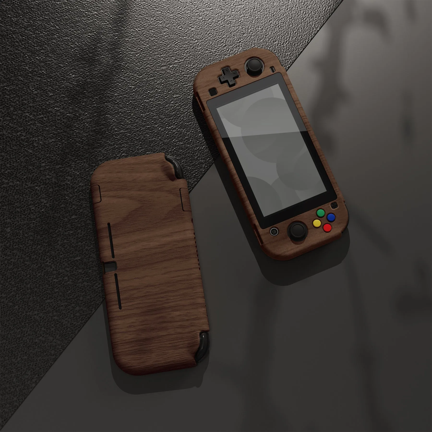 PlayVital Wooden Grain Protective Case for NS Switch Lite, Hard Cover Protector for NS Switch Lite - 1 x Black Border Tempered Glass Screen Protector Included - YYNLS002