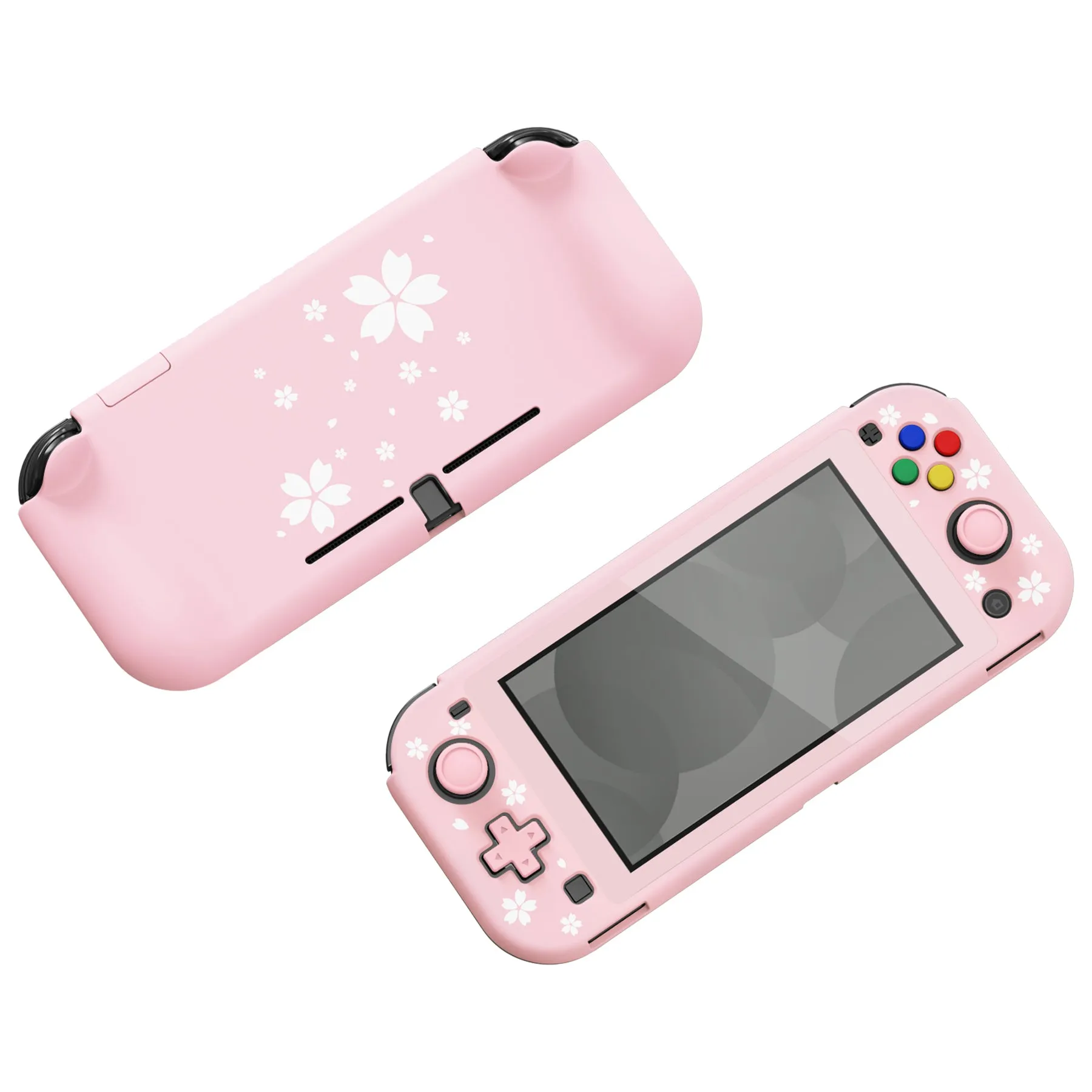 PlayVital ZealProtect Protective Case for Nintendo Switch Lite, Hard Shell Ergonomic Grip Cover for Switch Lite with Screen Protector & Thumb Grip Caps & Button Caps - Cherry Blossoms Petals - PSLYY7004