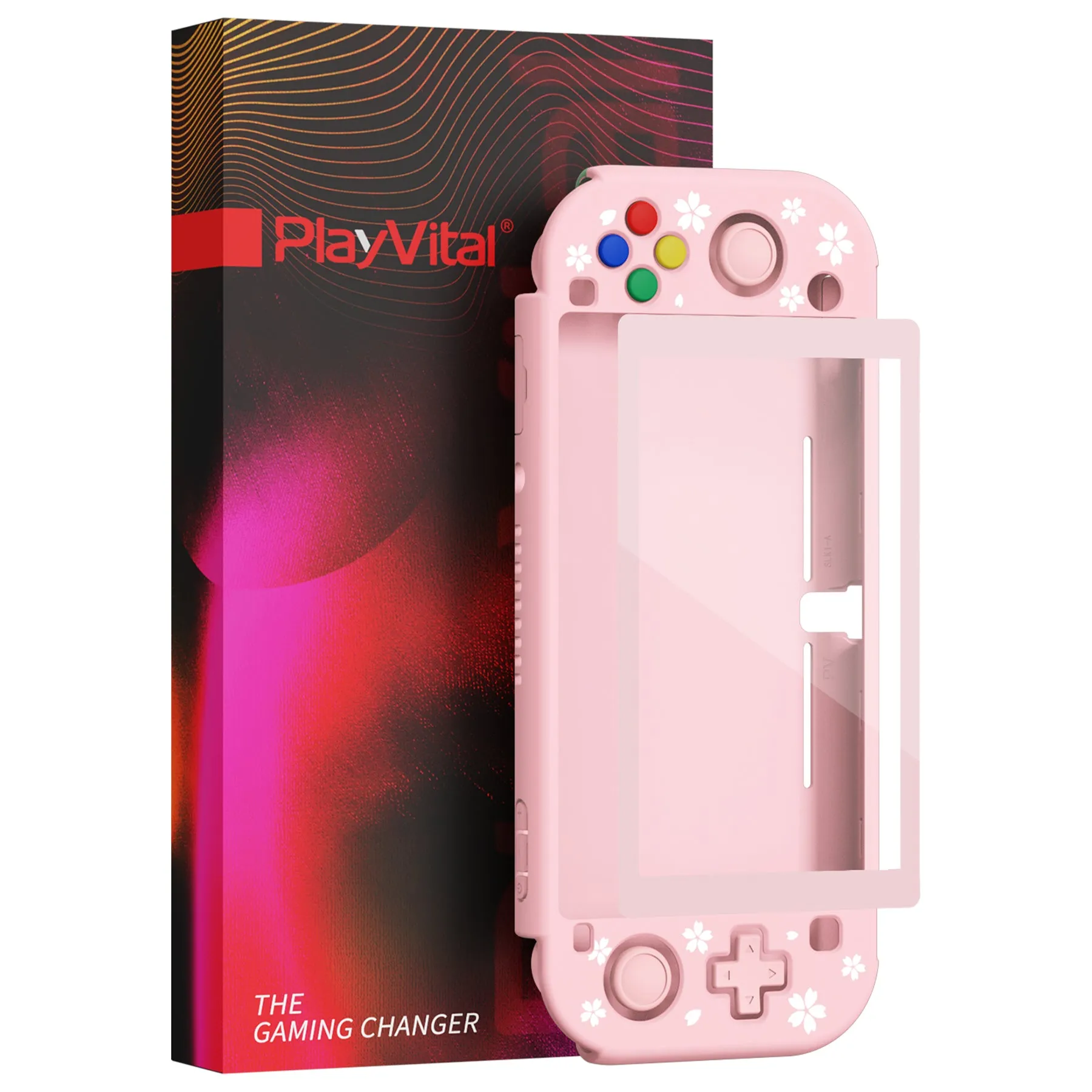 PlayVital ZealProtect Protective Case for Nintendo Switch Lite, Hard Shell Ergonomic Grip Cover for Switch Lite with Screen Protector & Thumb Grip Caps & Button Caps - Cherry Blossoms Petals - PSLYY7004