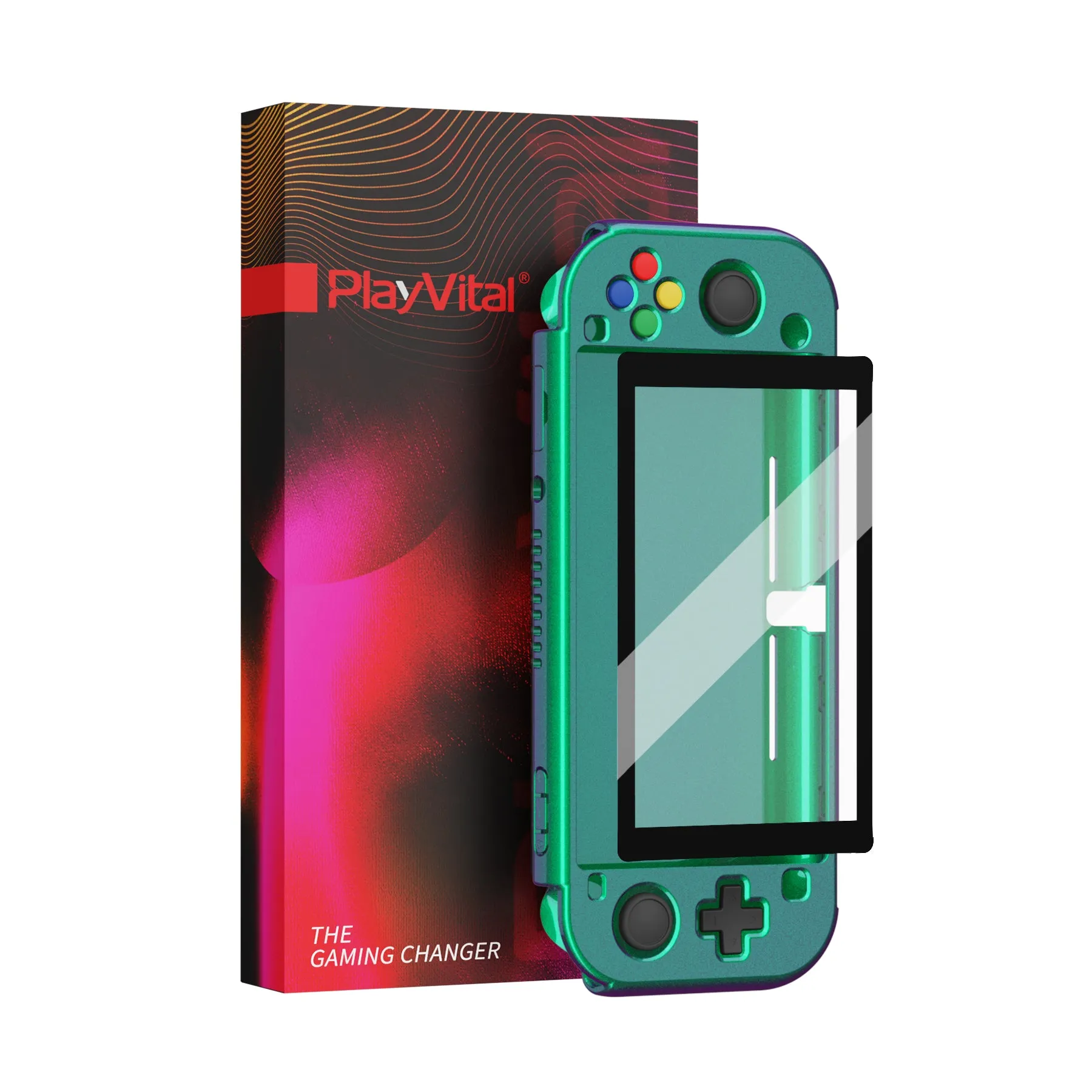 PlayVital ZealProtect Protective Case for Nintendo Switch Lite, Hard Shell Ergonomic Grip Cover for Switch Lite w/Screen Protector & Thumb Grip Caps & Button Caps -  Glossy Chameleon Green Purple - PSLYP3008