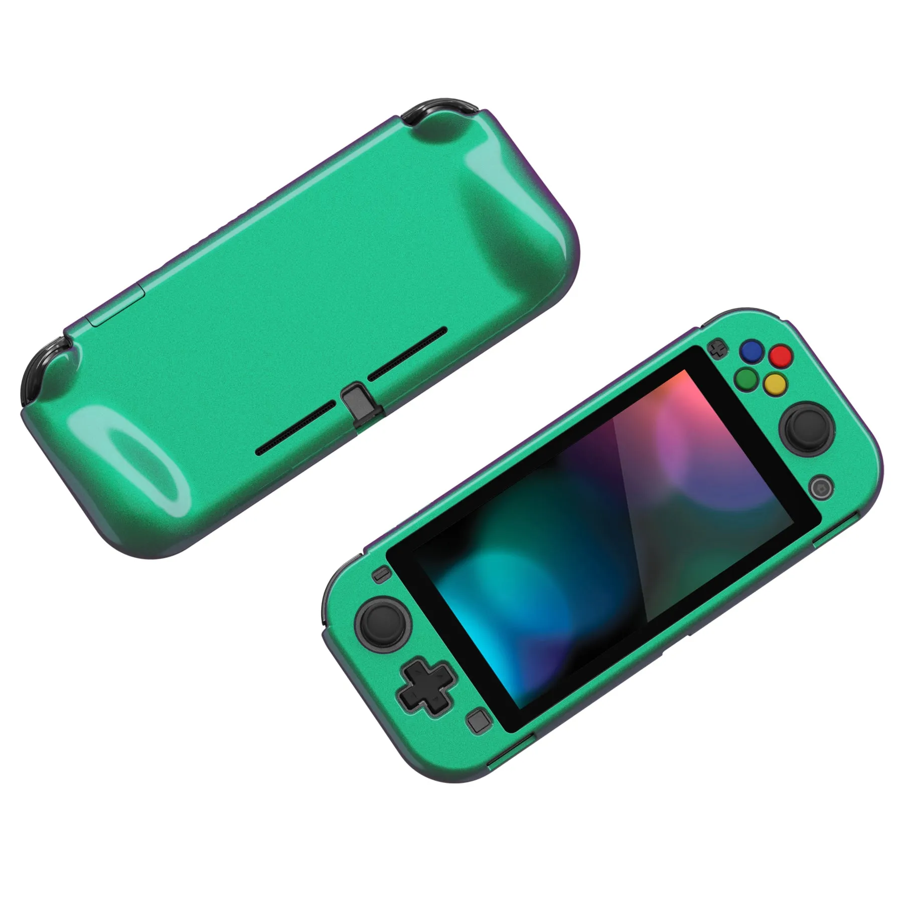 PlayVital ZealProtect Protective Case for Nintendo Switch Lite, Hard Shell Ergonomic Grip Cover for Switch Lite w/Screen Protector & Thumb Grip Caps & Button Caps -  Glossy Chameleon Green Purple - PSLYP3008