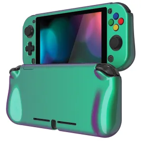 PlayVital ZealProtect Protective Case for Nintendo Switch Lite, Hard Shell Ergonomic Grip Cover for Switch Lite w/Screen Protector & Thumb Grip Caps & Button Caps -  Glossy Chameleon Green Purple - PSLYP3008