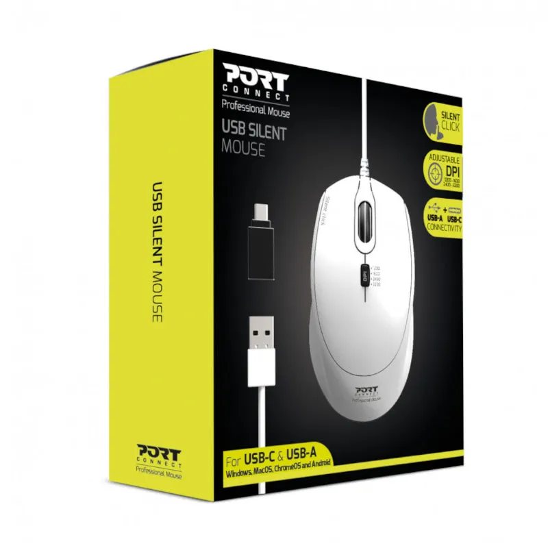 Port Connect Wired Usb|Type-C 3600Dpi Mouse - White