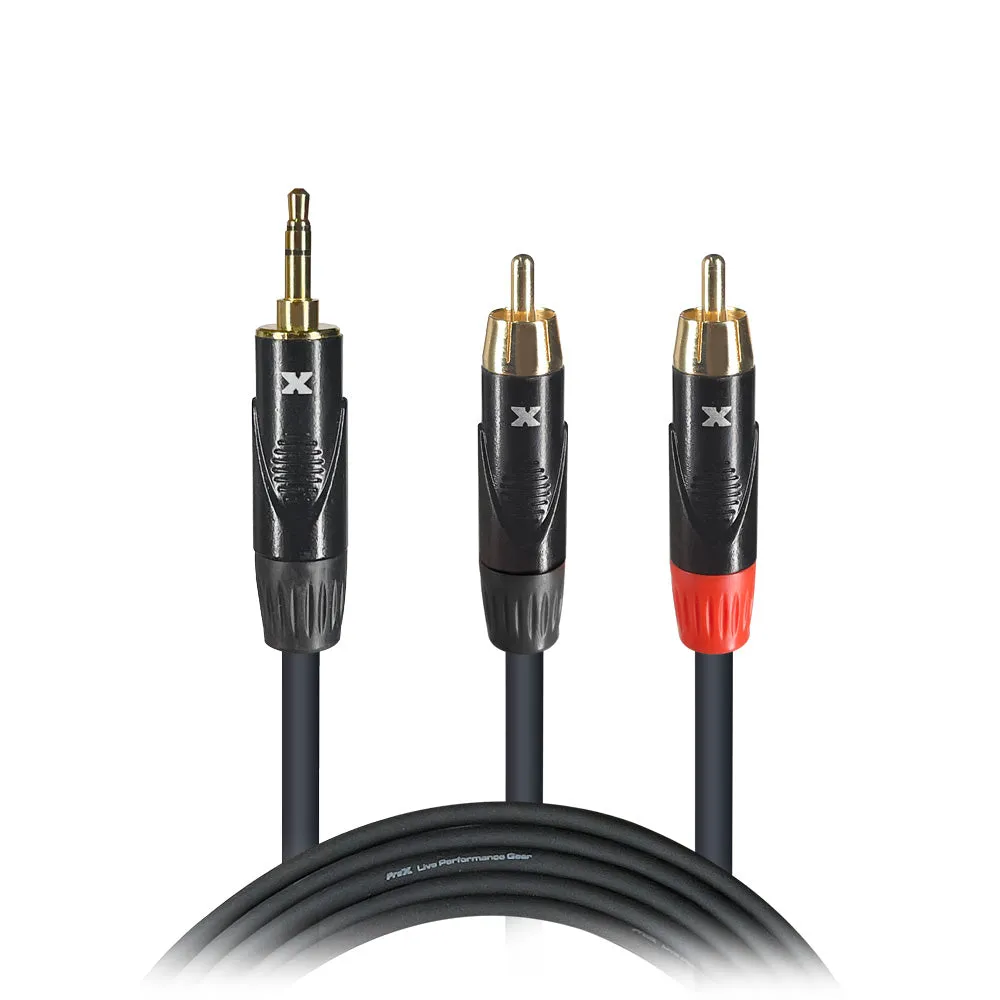 ProX XC-CMR6 6’ Ft High Performance 3.5mm 1/8” Mini TRS to Dual RCA-M Unbalanced Y-Cable