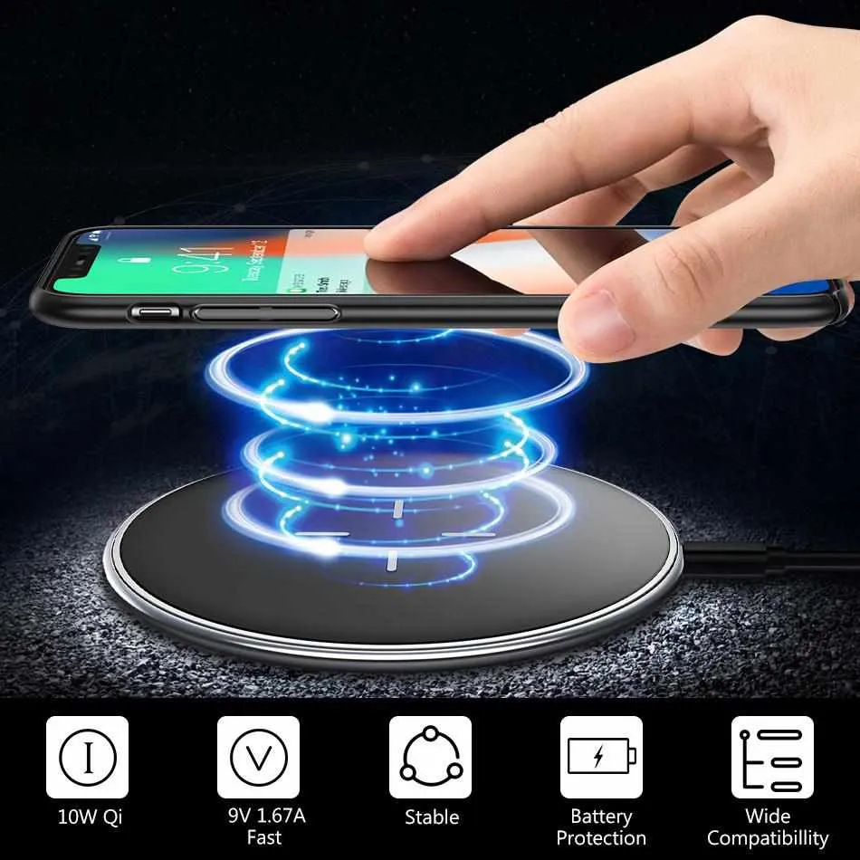 Qi Wireless Charger, 10W Fast Charger Alloy Base Low Temperature