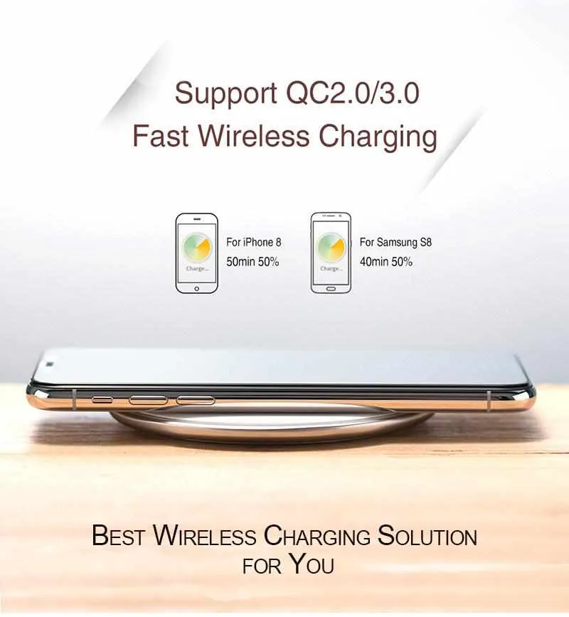 Qi Wireless Charger, 10W Fast Charger Alloy Base Low Temperature