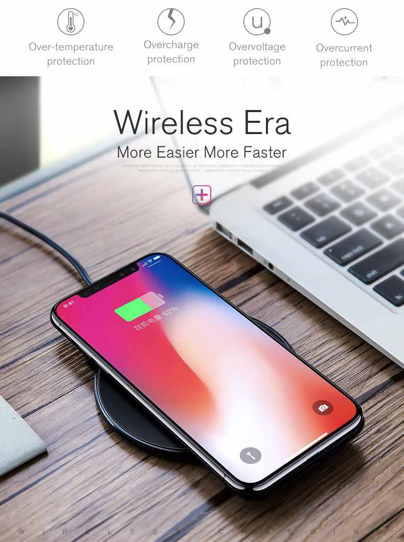 Qi Wireless Charger, 10W Fast Charger Alloy Base Low Temperature