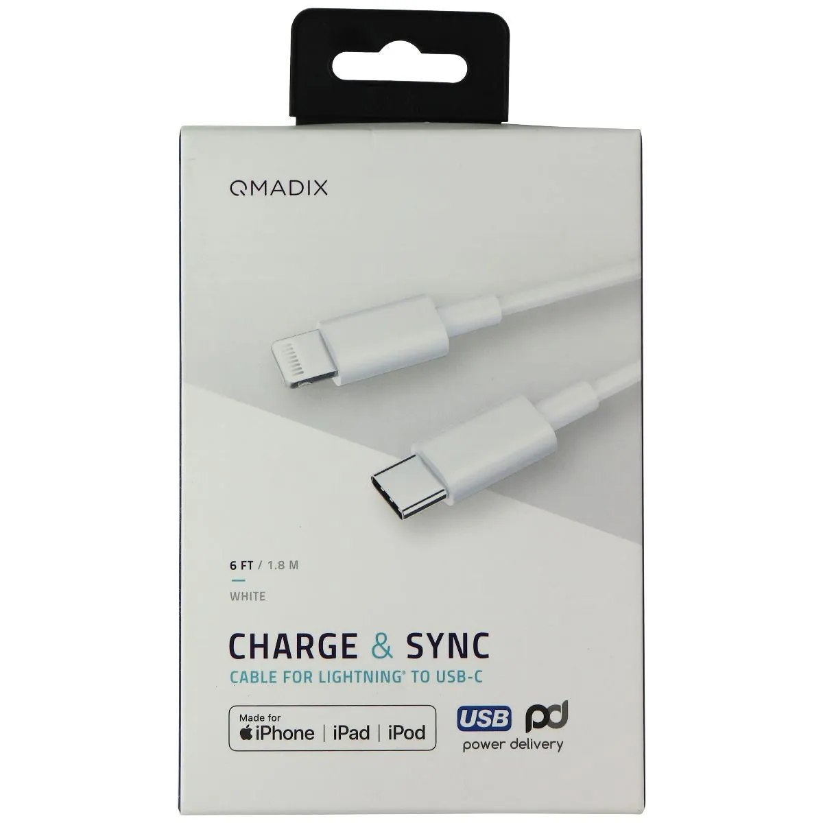 QMadix Charge & Sync 8-Pin to USB-C Cable for iPhone/iPad/iPod (6FT) - White