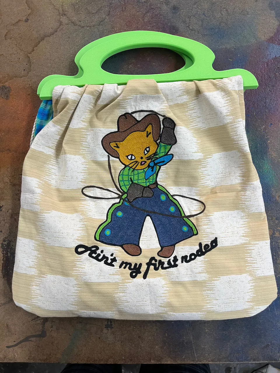 "Not my First Rodeo" one of a kind chainstitched purse