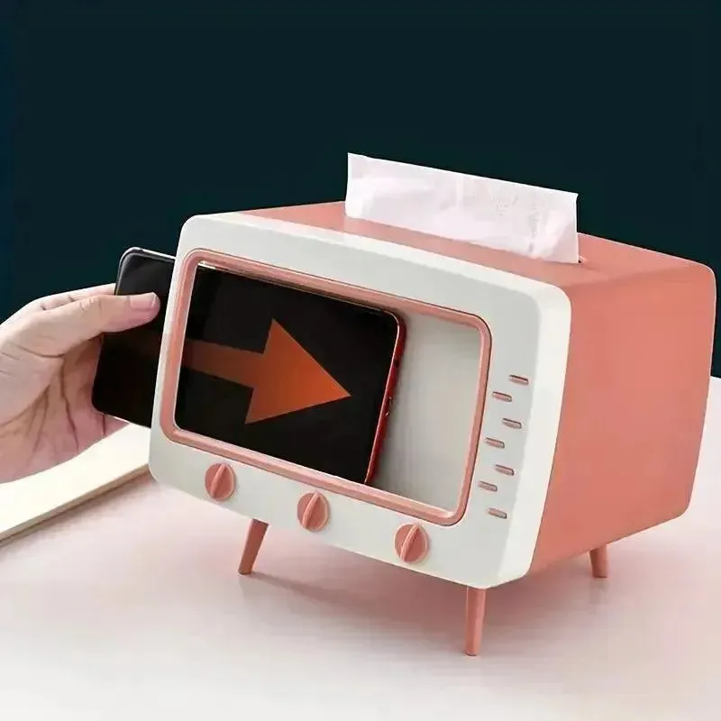 Retro TV-Inspired Tissue Box & Mobile Phone Dock