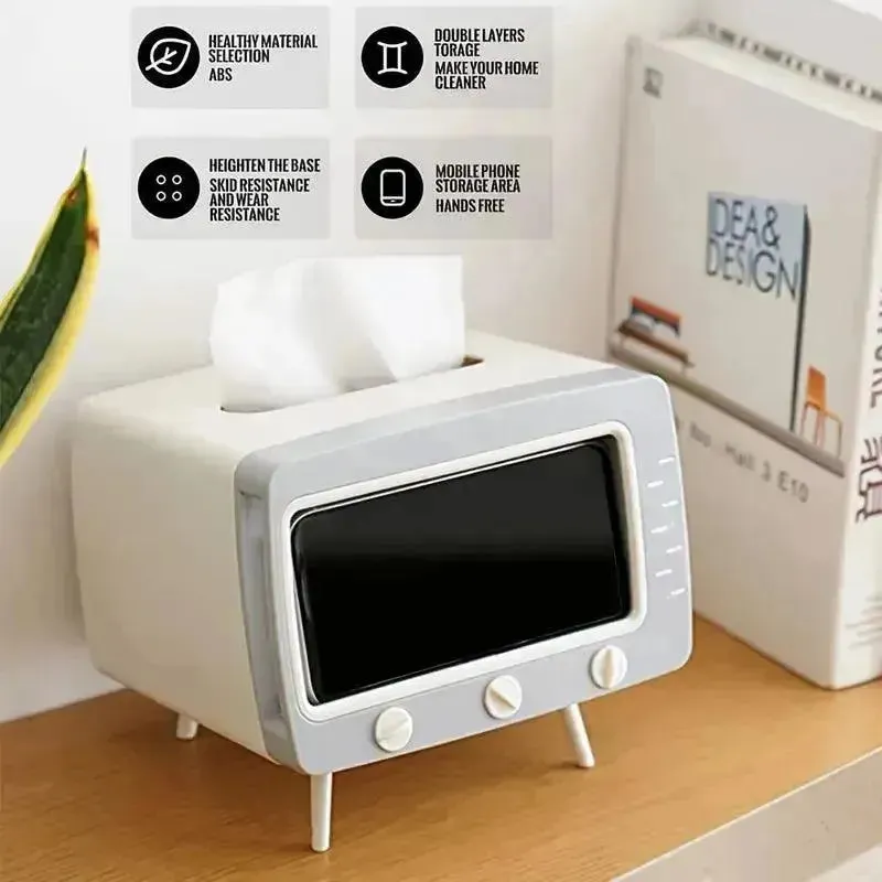 Retro TV-Inspired Tissue Box & Mobile Phone Dock