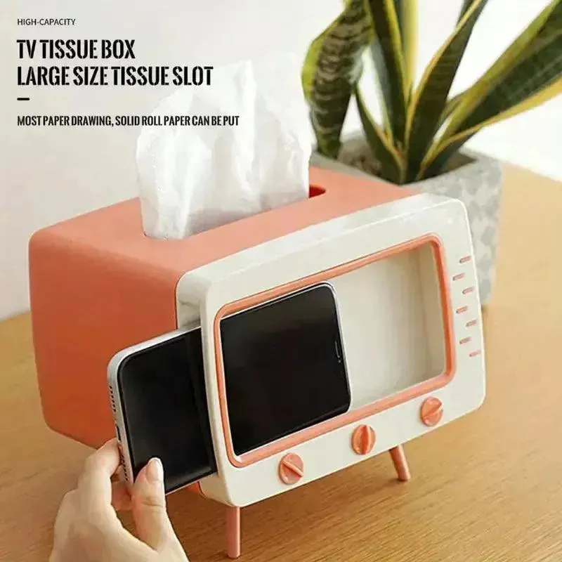 Retro TV-Inspired Tissue Box & Mobile Phone Dock