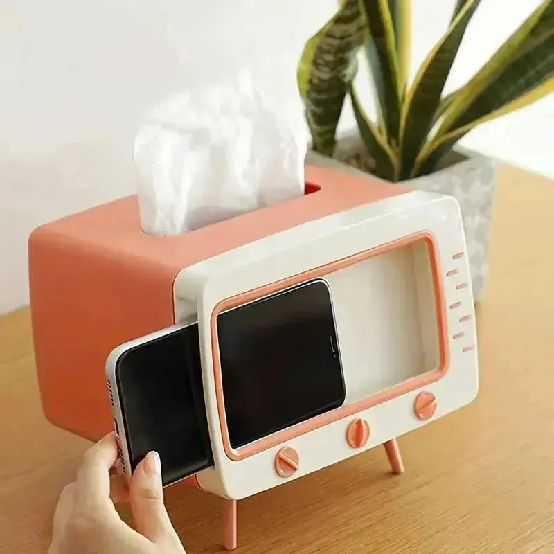 Retro TV-Inspired Tissue Box & Mobile Phone Dock