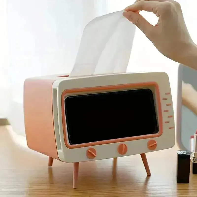 Retro TV-Inspired Tissue Box & Mobile Phone Dock