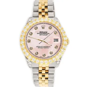 Rolex Datejust 31mm 2-Tone Watch 4.4ct Diamond Pink MOP Dial/Bezel/Case/Lugs TFJ-142508079