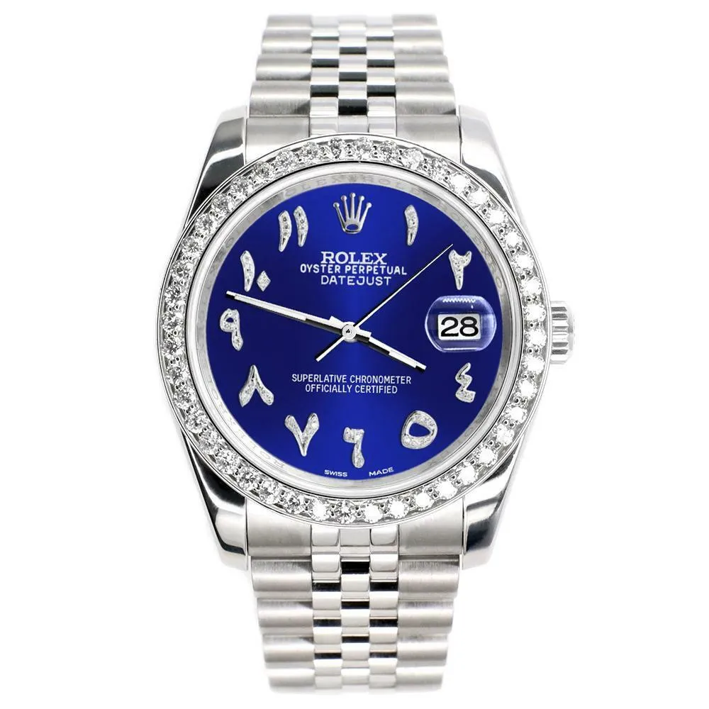 Rolex Datejust  36mm 2.0ct Diamond Bezel/Navy Blue Arabic Dial Steel Watch TFJ-142508015