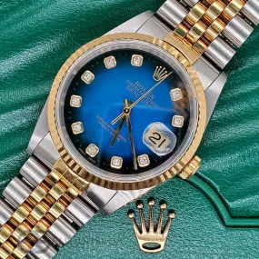 Rolex Datejust  Blue Vignette Dial Yellow Gold Steel 36mm Watch TFJ-142508638