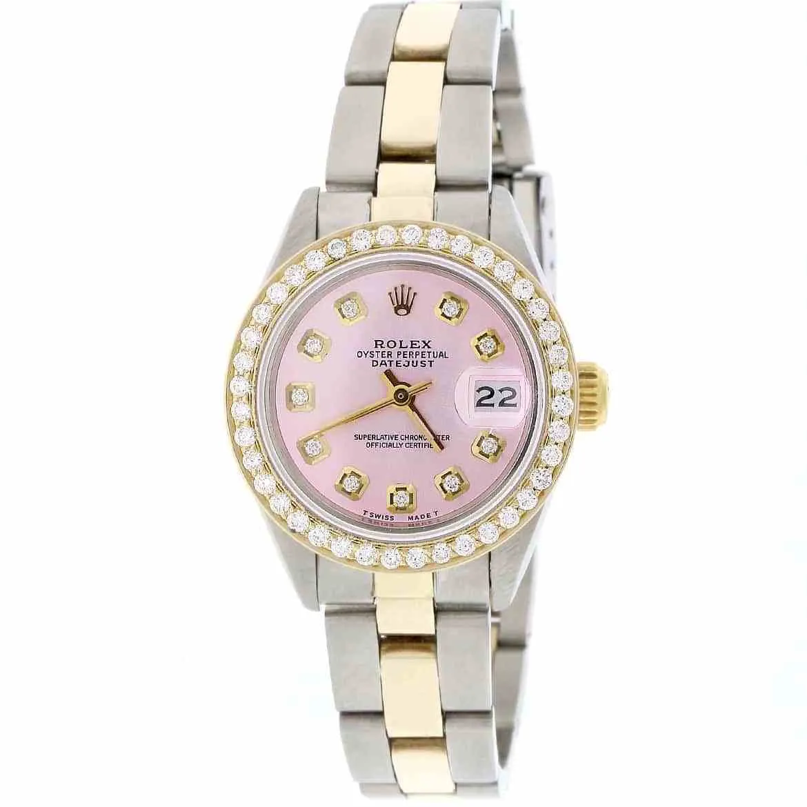 Rolex Datejust Ladies 2-Tone 26mm Diamond Bezel/Baby Pink Dial Oyster Watch TFJ-142508181