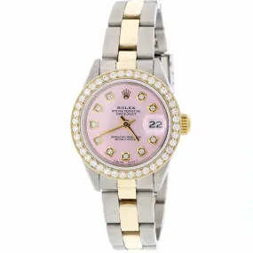 Rolex Datejust Ladies 2-Tone 26mm Diamond Bezel/Baby Pink Dial Oyster Watch TFJ-142508181