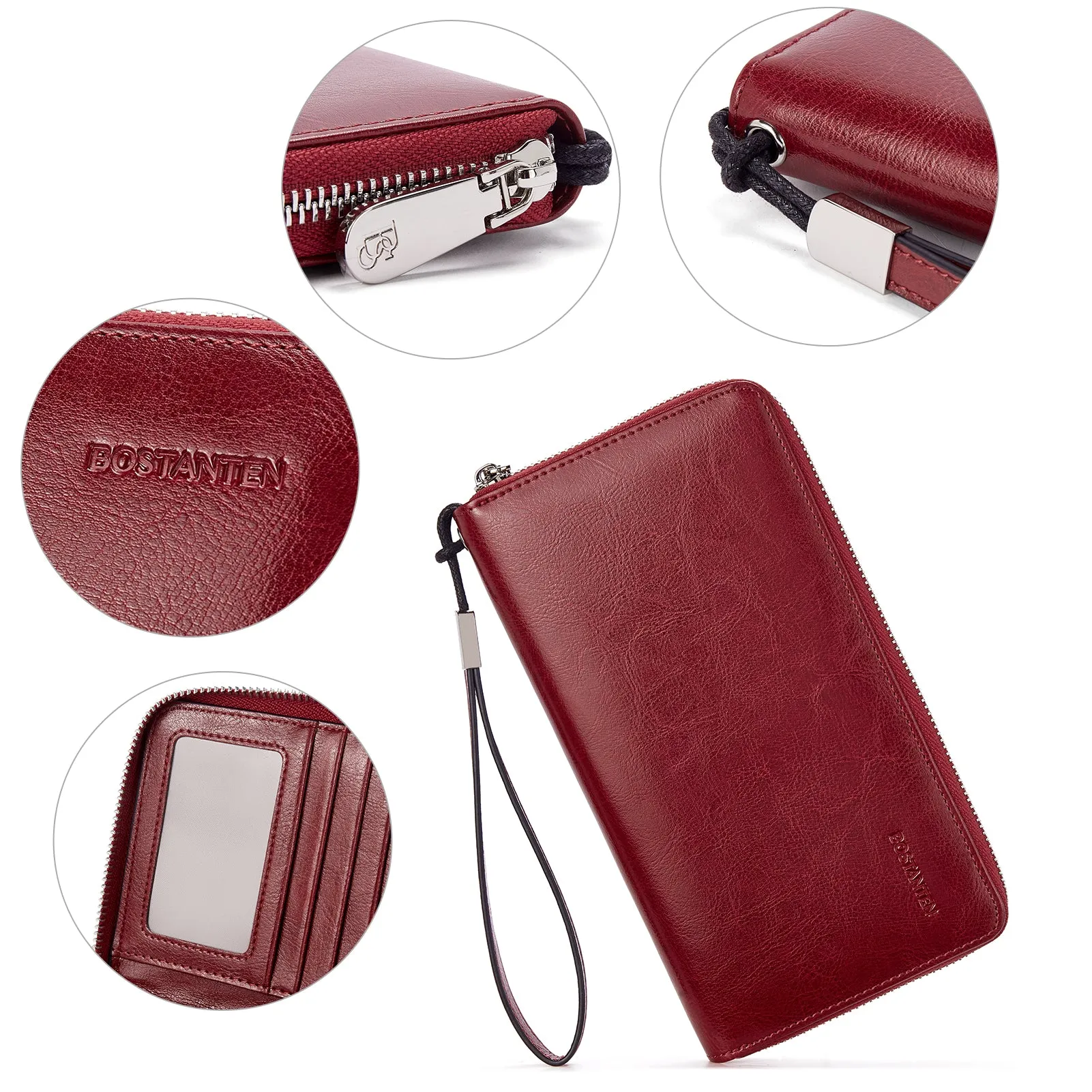 Rozenn Zipper Wallet Phone Clutch With Wristlet Strap - Red