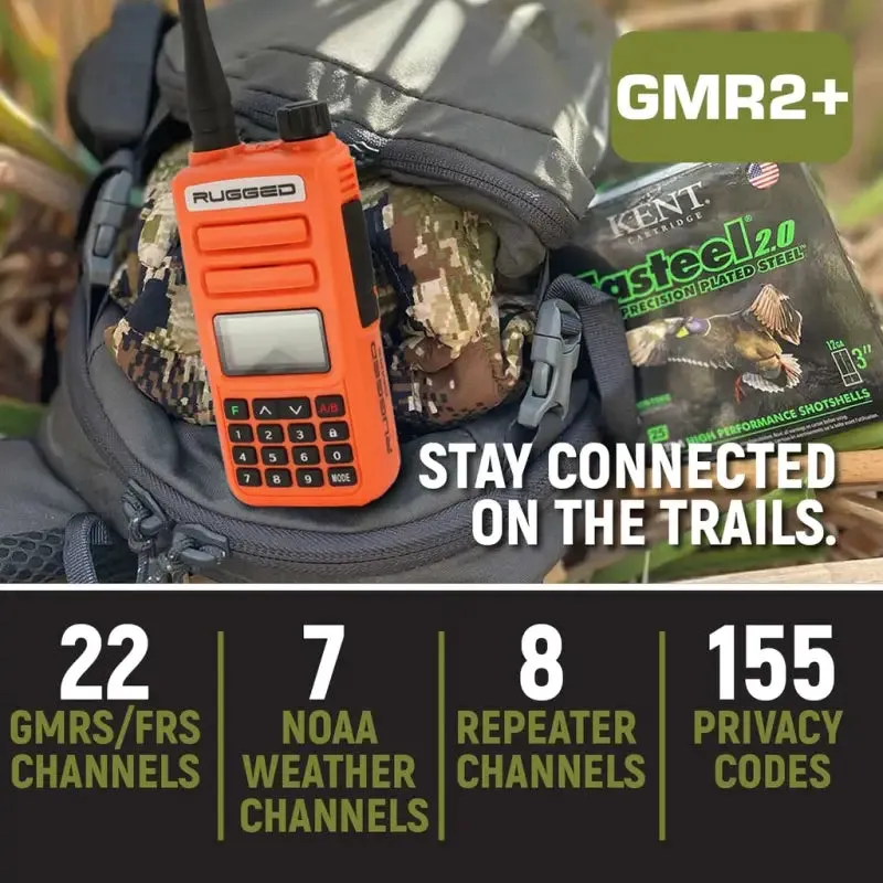 Rugged Radios GMR2 PLUS GMRS and FRS Two Way Handheld Radio - Safety Orange - 2 Pack