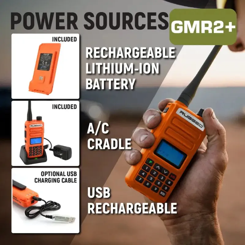 Rugged Radios GMR2 PLUS GMRS and FRS Two Way Handheld Radio - Safety Orange - 2 Pack