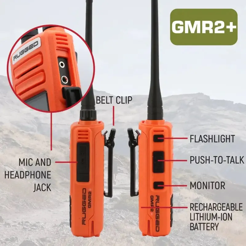 Rugged Radios GMR2 PLUS GMRS and FRS Two Way Handheld Radio - Safety Orange - 2 Pack