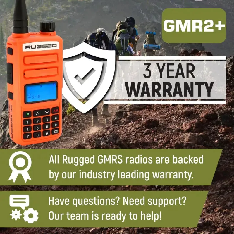 Rugged Radios GMR2 PLUS GMRS and FRS Two Way Handheld Radio - Safety Orange - 2 Pack