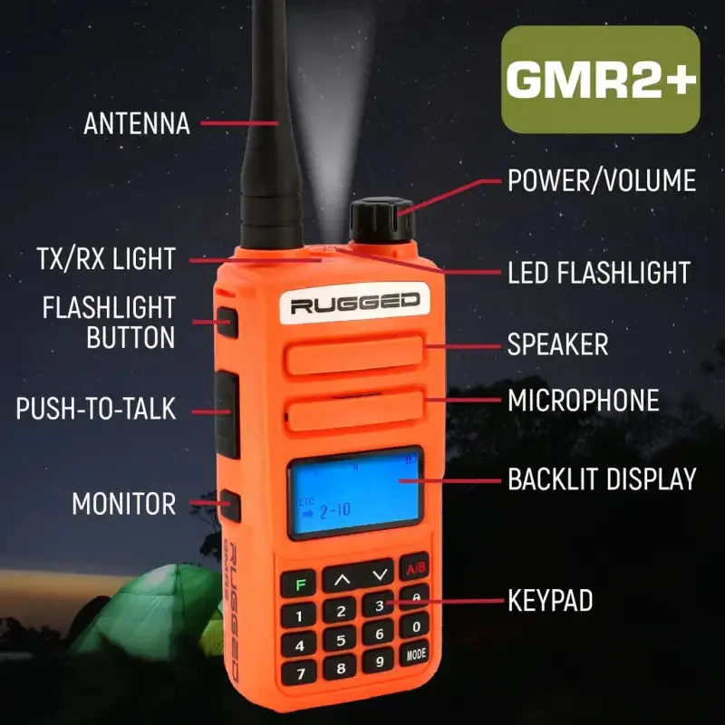 Rugged Radios GMR2 PLUS GMRS and FRS Two Way Handheld Radio - Safety Orange - 2 Pack