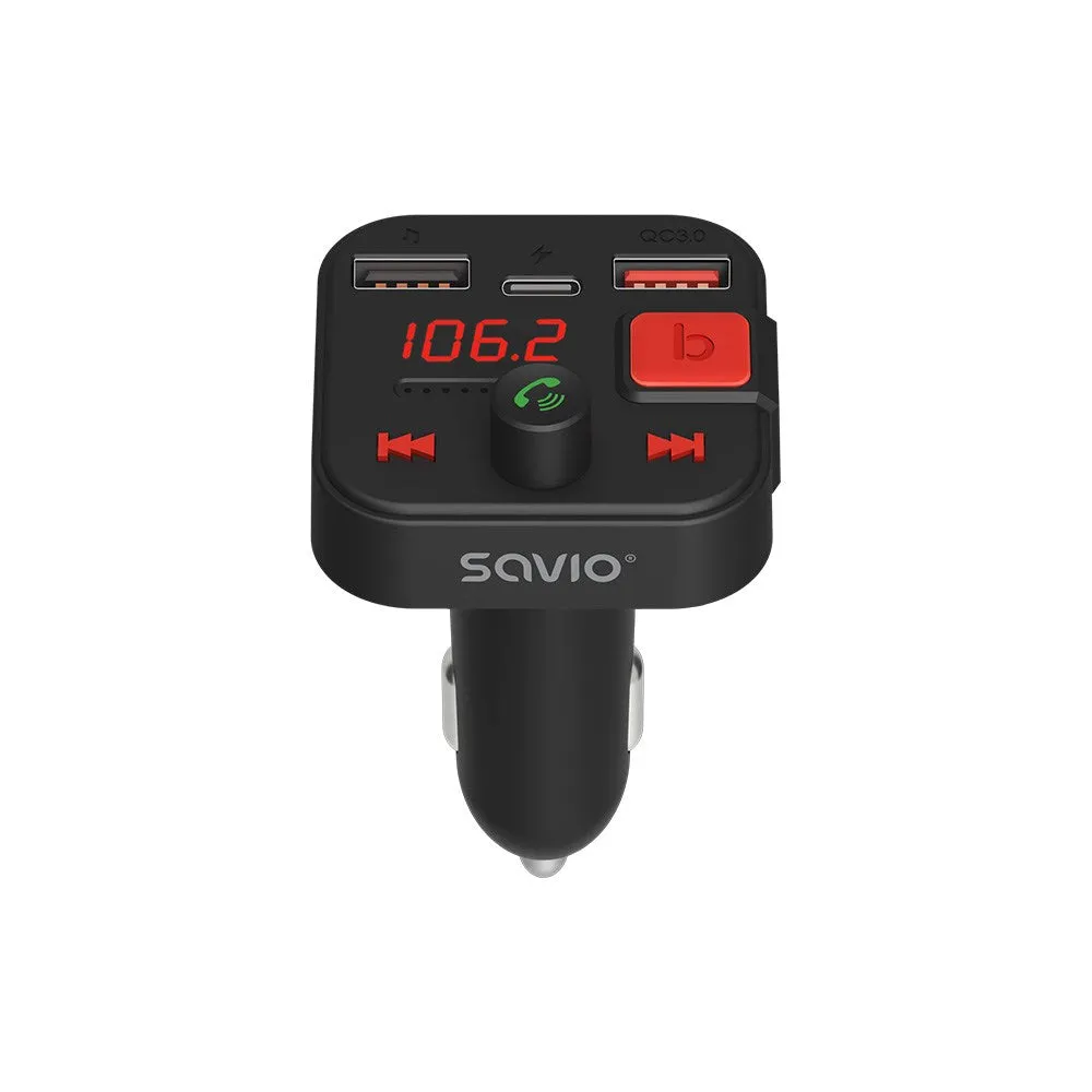 Savio Fm Transmitter, Bluetooth 5.3, Qc 3.0 Charger, Led Display, Bass Boost, Tr-15, Black