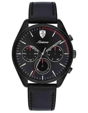 Scuderia Ferrari Mens Abetone Chronograph Watch - Black-Tone Metal - Leather