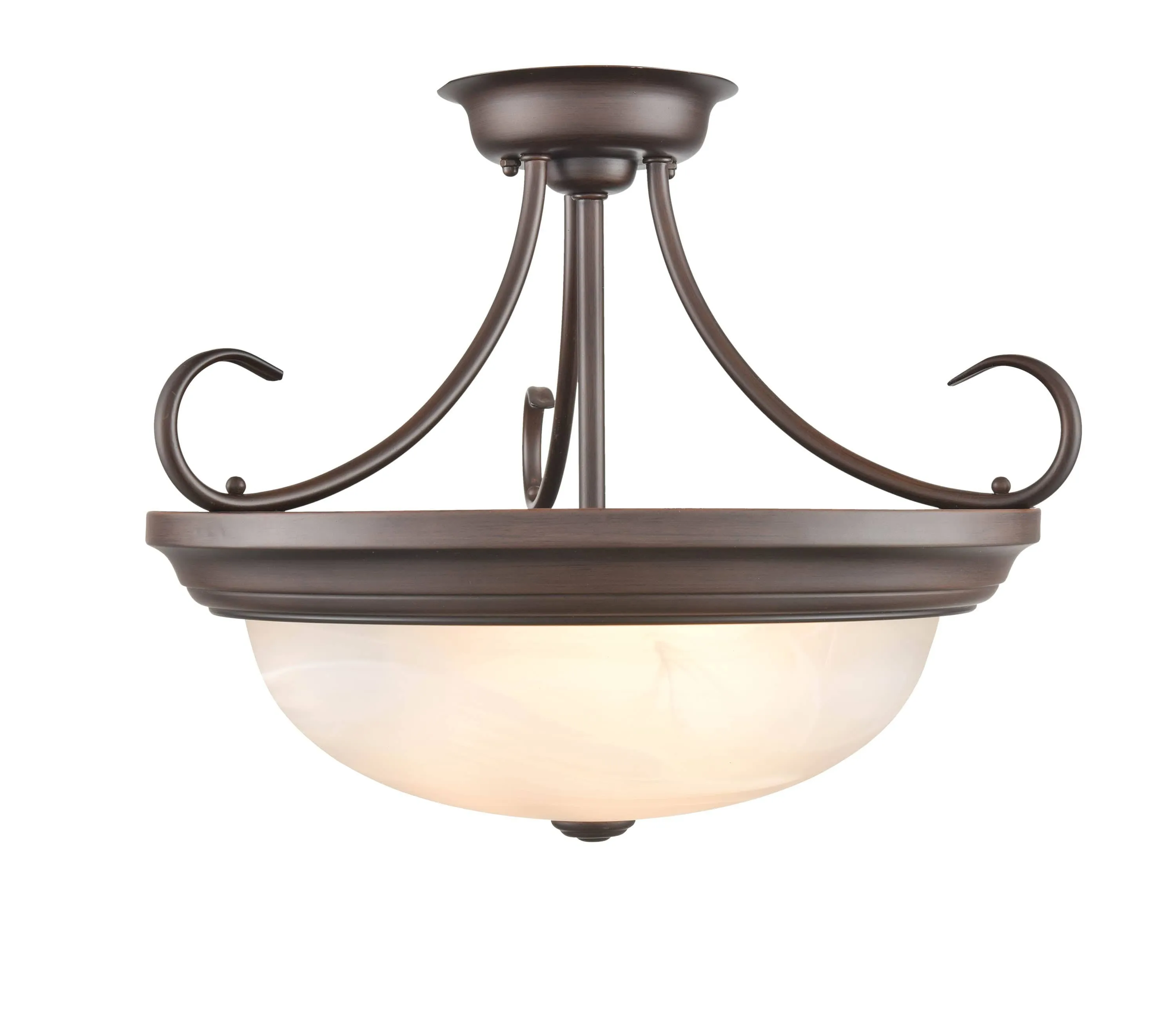 Semi-Flush Mount Fixture - Rubbed Bronze - Faux Alabaster Glass - 17in. Diameter - E26 Medium Base